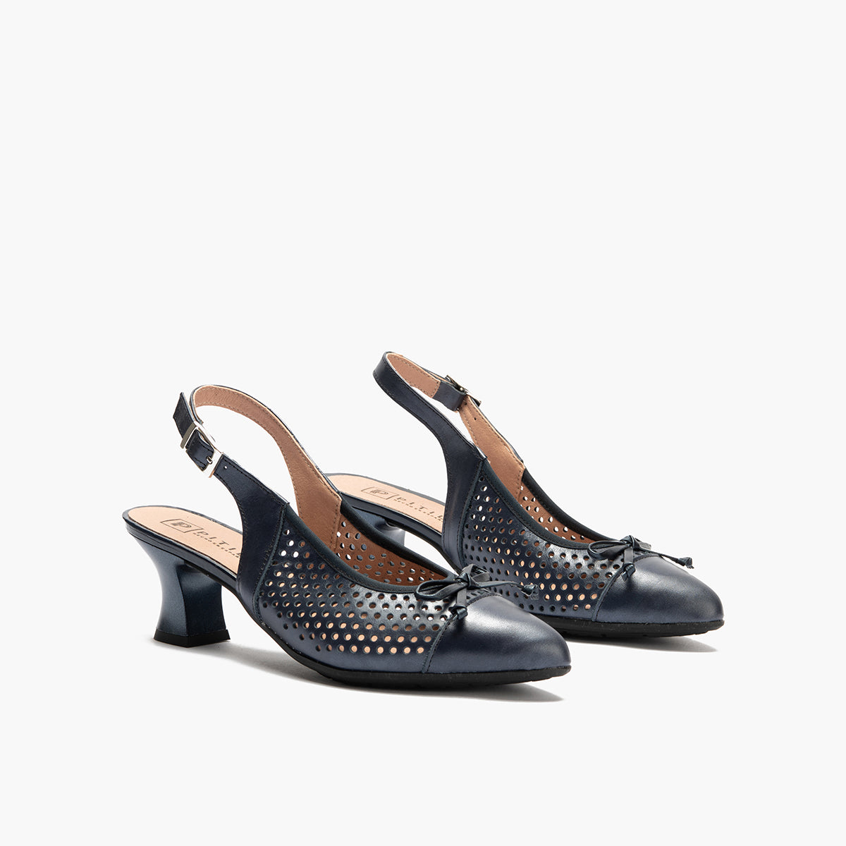 Zapato de salón con tacón medio, punta fina y pulsera Marino
