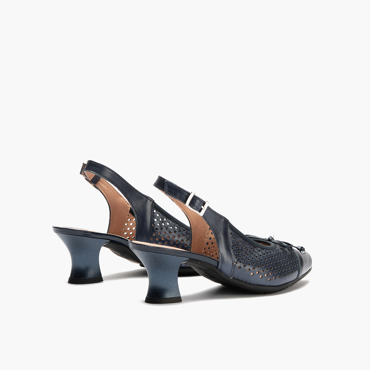 Zapato de salón con tacón medio, punta fina y pulsera Marino