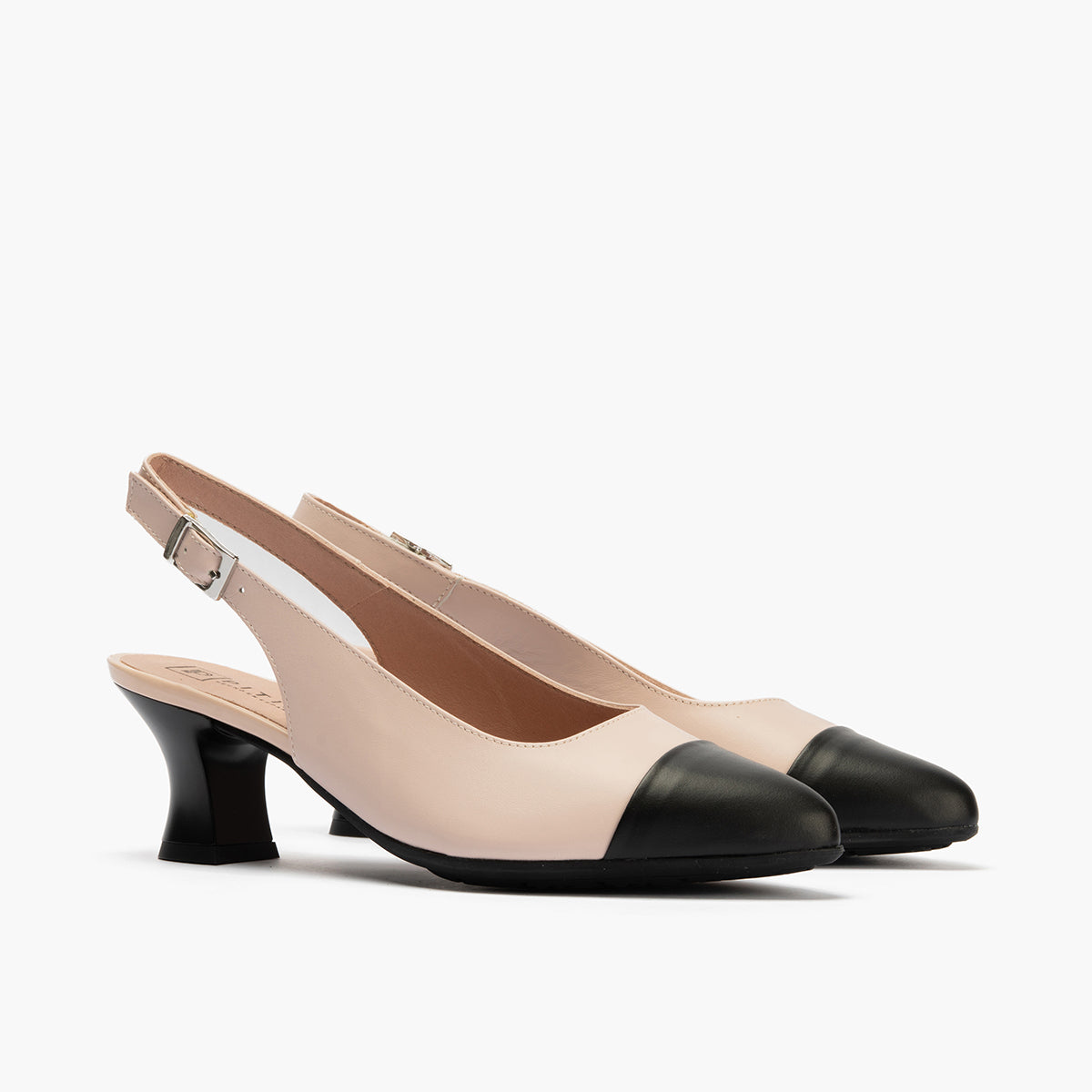 Zapato de salón destalonado con tacón medio y punta fina Negro-Nude