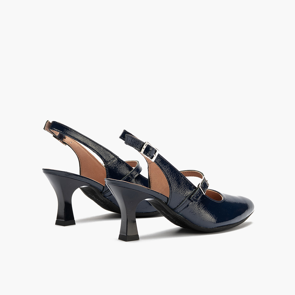 Zapato de salón destalonado con tacón alto, punta fina y pulsera Marino