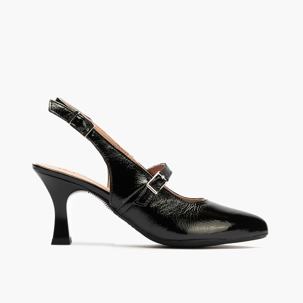 Zapato de salón destalonado con tacón alto, punta fina y pulsera Negro