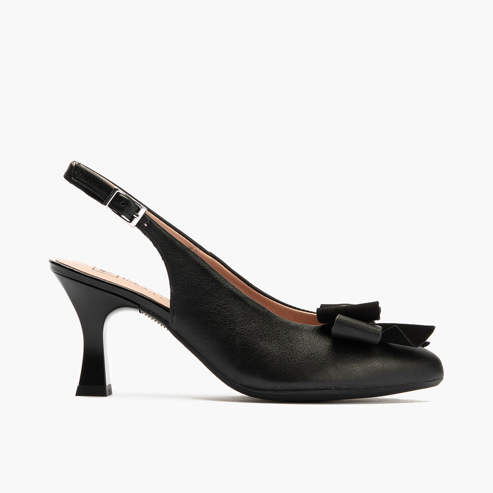 Zapato de salón destalonado con tacón alto, punta fina y detalle de lazo Negro