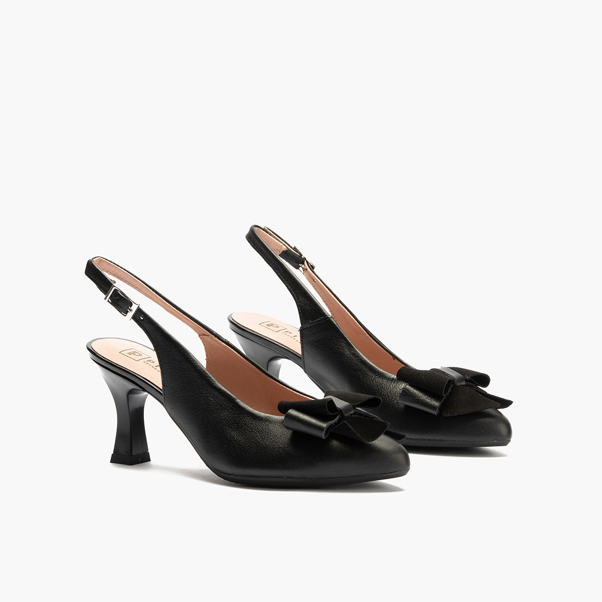 Zapato de salón destalonado con tacón alto, punta fina y detalle de lazo Negro