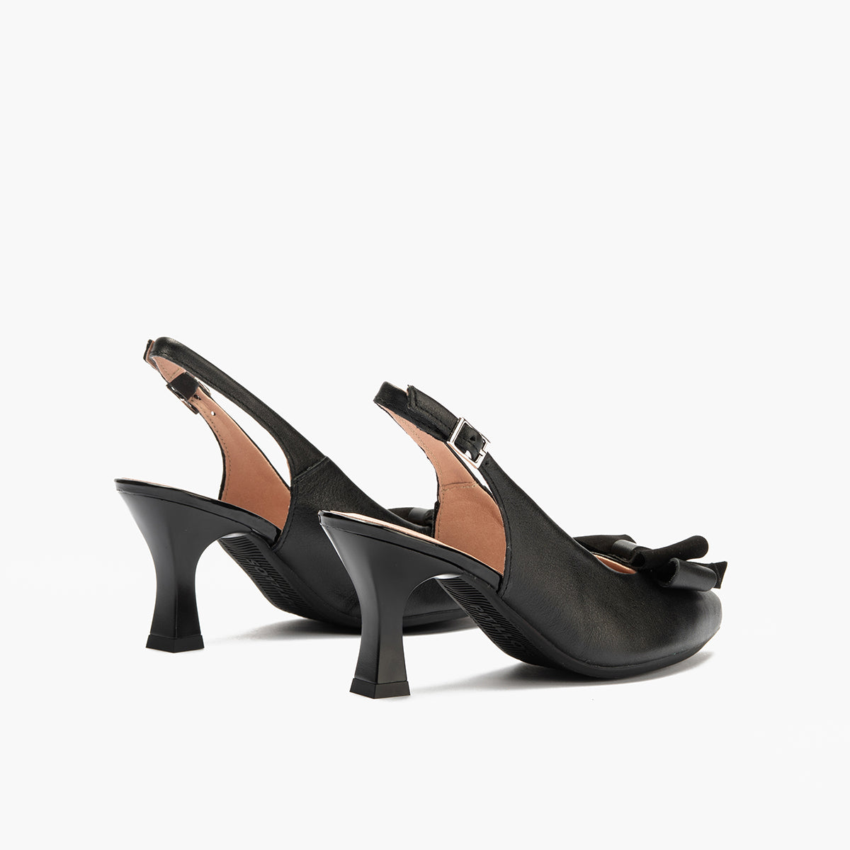 Zapato de salón destalonado con tacón alto, punta fina y detalle de lazo Negro