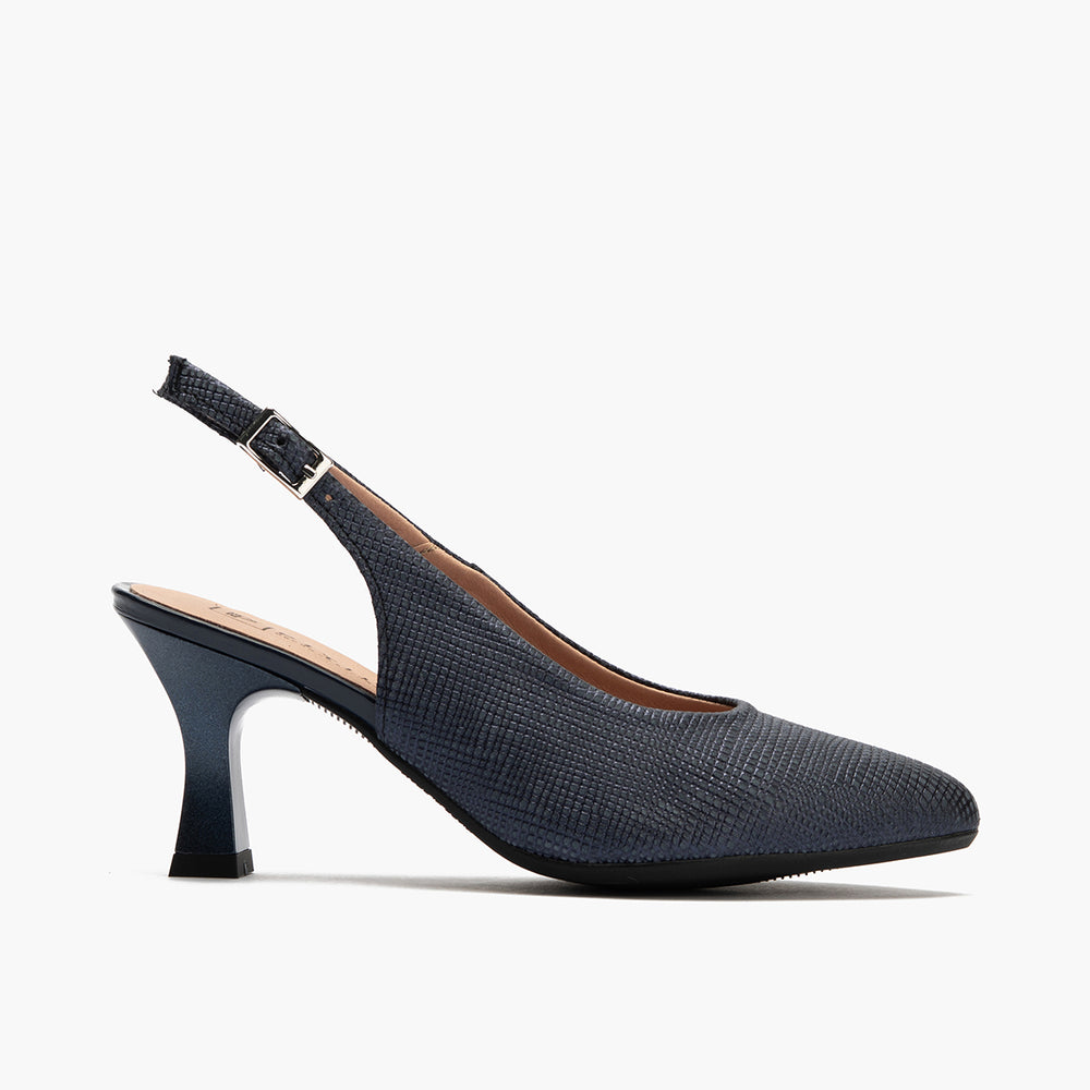 Zapato destalonado con tacón alto y punta fina Marino