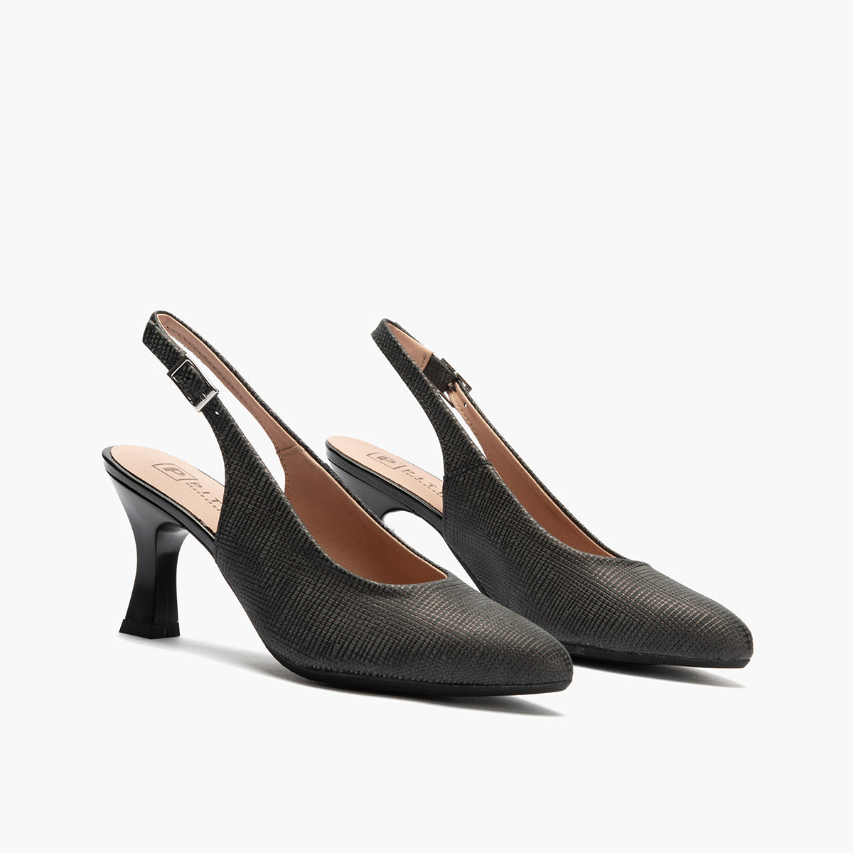 Zapato destalonado con tacón alto y punta fina Negro