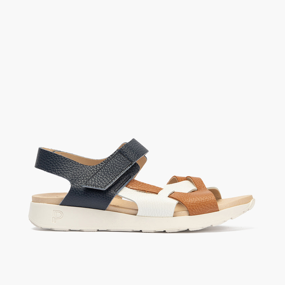 Sandalia deportiva con piel cruzada Marino