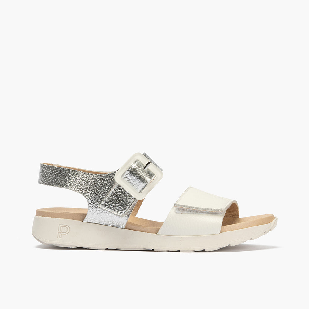 Sandalia deportiva con velcro Blanco-Plata