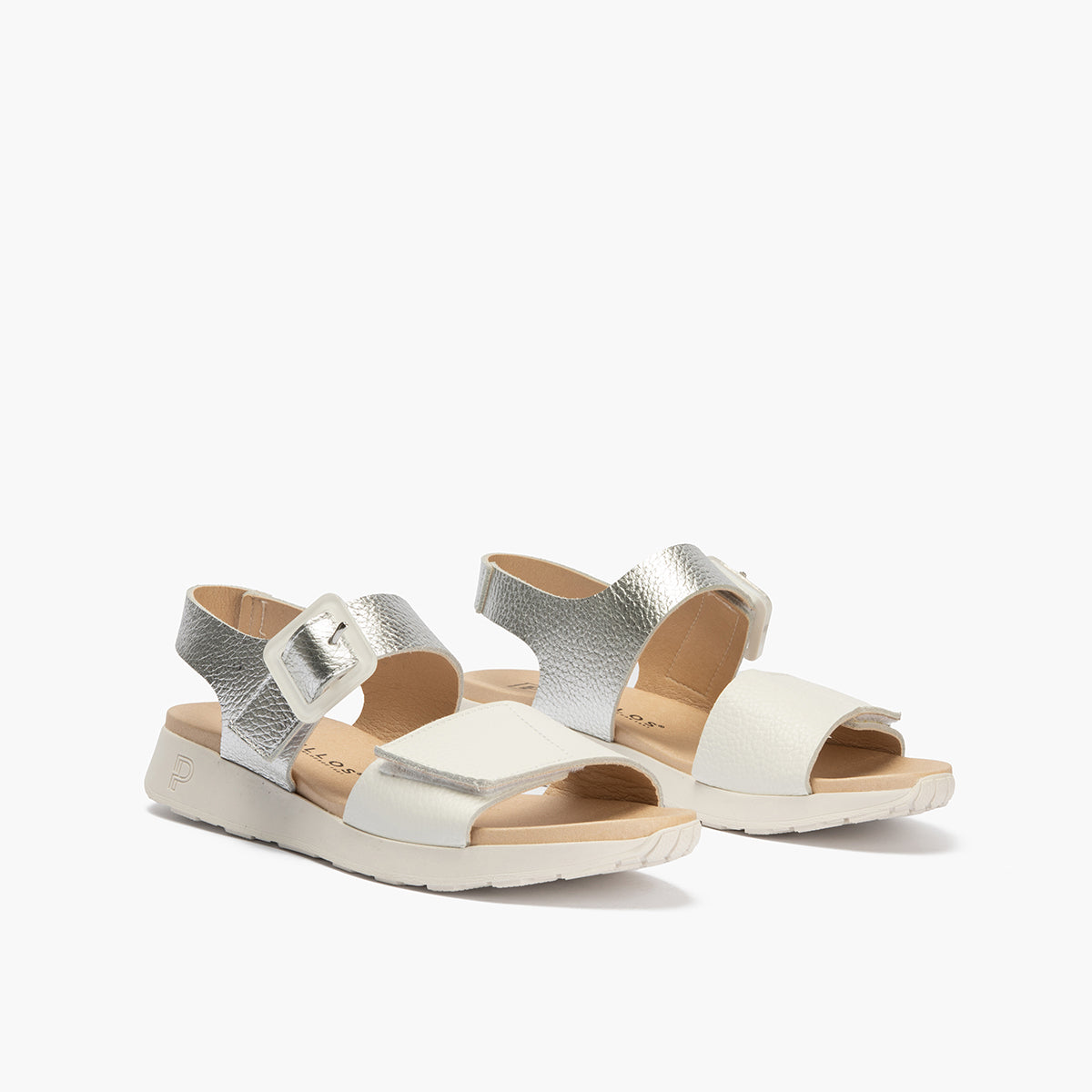 Sandalia deportiva con velcro Blanco-Plata