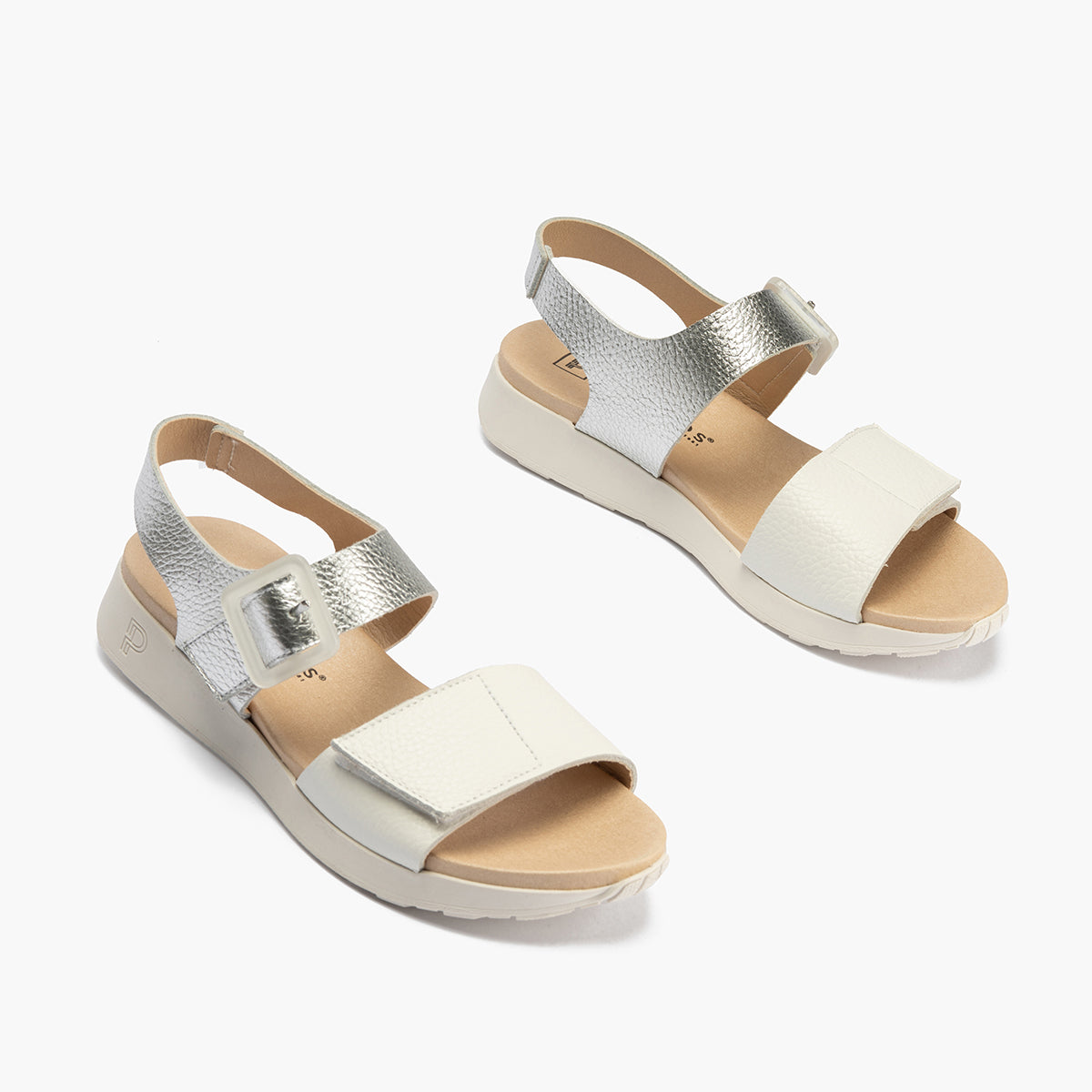 Sandalia deportiva con velcro Blanco-Plata