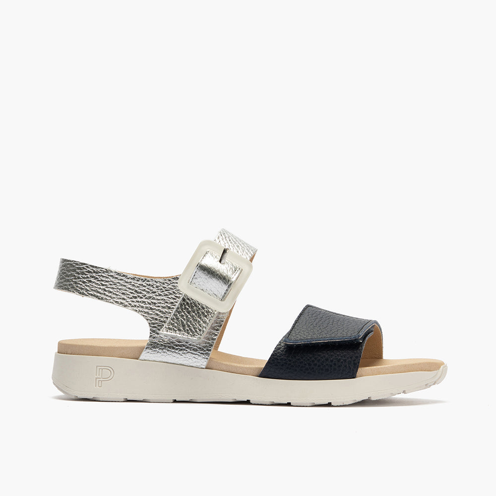 Sandalia deportiva con velcro Marino-Plata