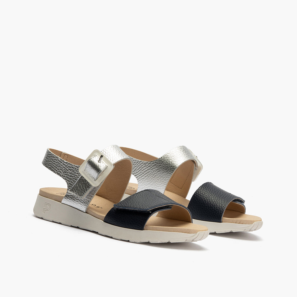 Sandalia deportiva con velcro Marino-Plata