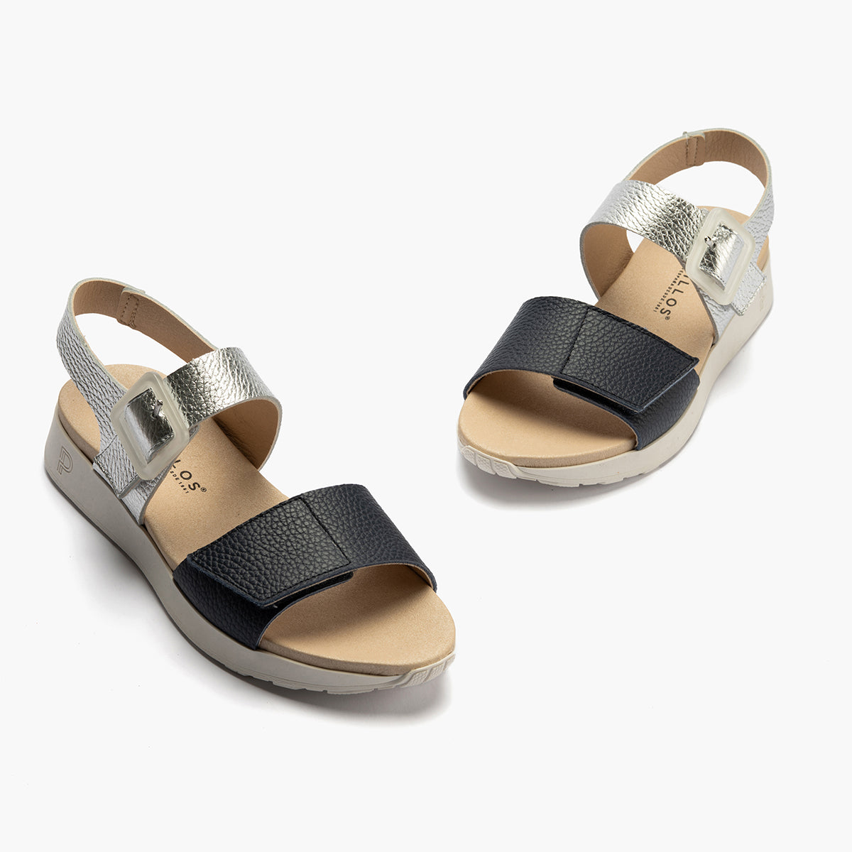 Sandalia deportiva con velcro Marino-Plata