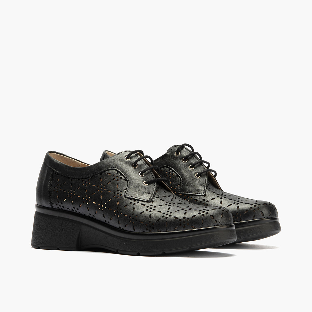 Blucher con cordones, cuña y piel fantasía Negro