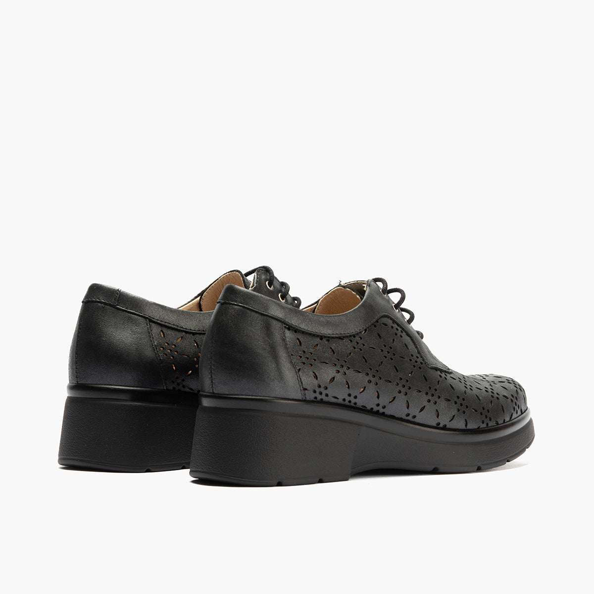 Blucher con cordones, cuña y piel fantasía Negro
