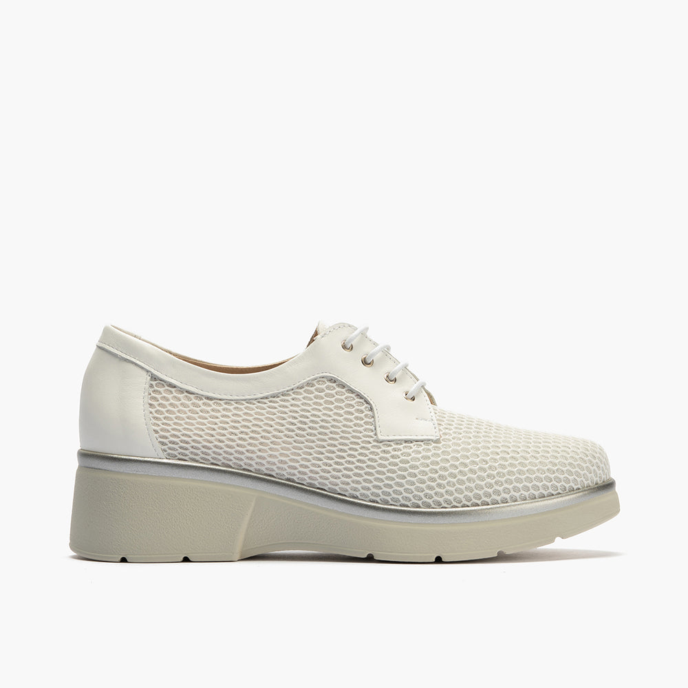 Blucher con cordones, cuña y tejido Blanco