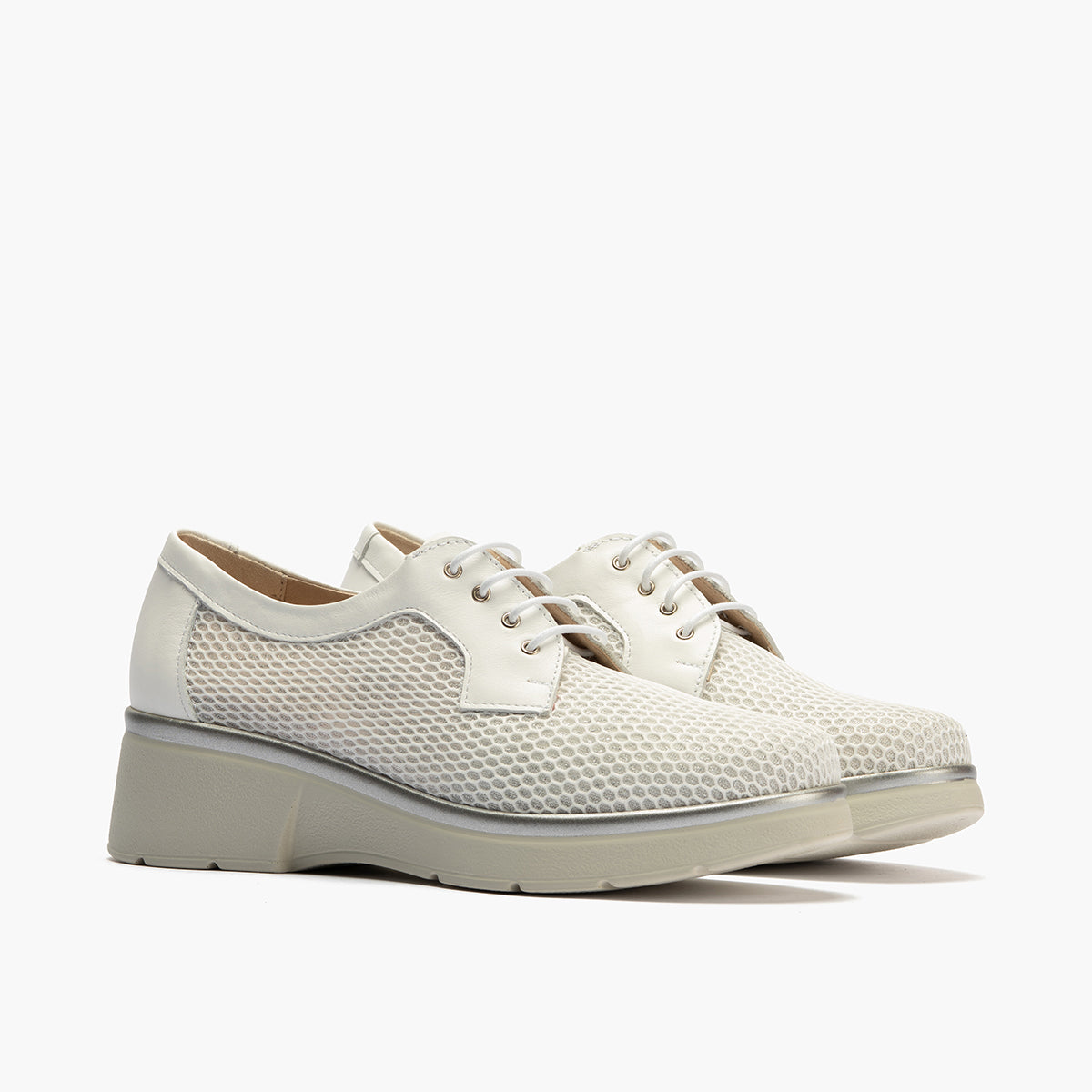 Blucher con cordones, cuña y tejido Blanco