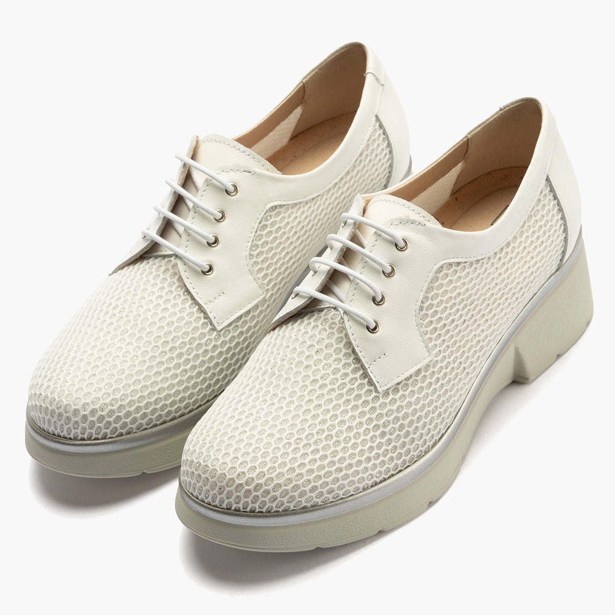 Blucher con cordones, cuña y tejido Blanco