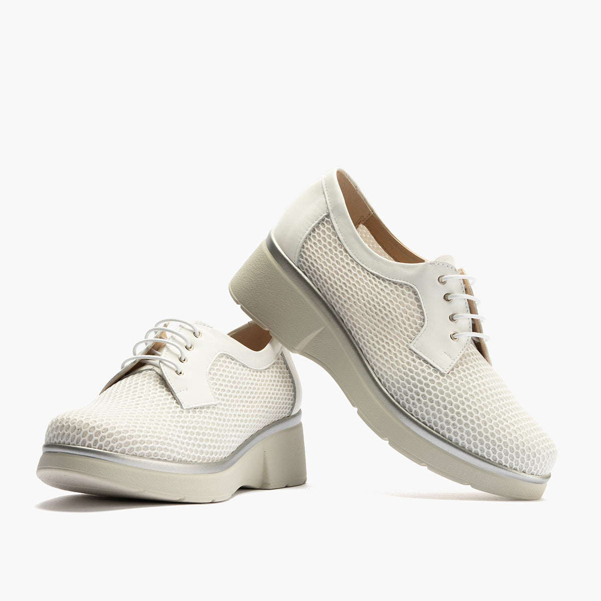 Blucher con cordones, cuña y tejido Blanco