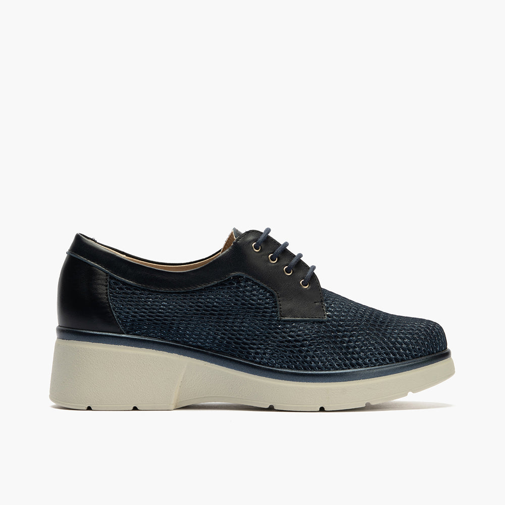Blucher con cordones, cuña y tejido Marino