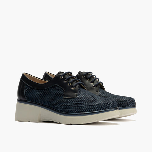 Blucher con cordones, cuña y tejido Marino
