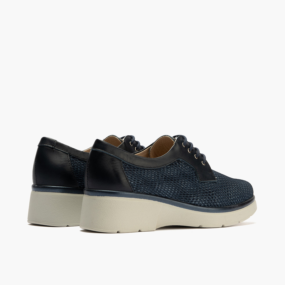 Blucher con cordones, cuña y tejido Marino