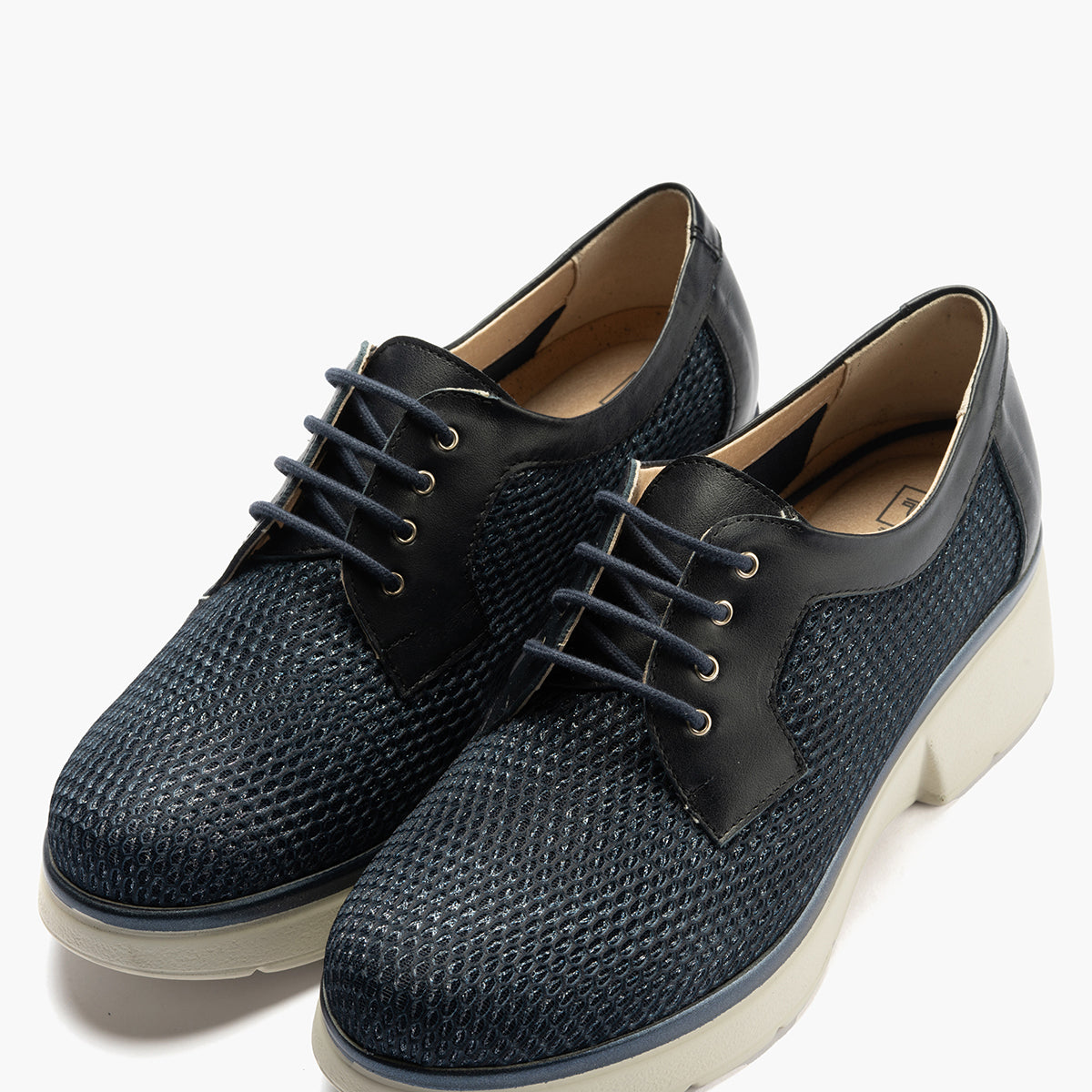 Blucher con cordones, cuña y tejido Marino