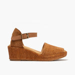 Sandalia de rafia con cuña baja y pulsera Cuero