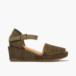 Sandalia de rafia con cuña baja y pulsera Kaki
