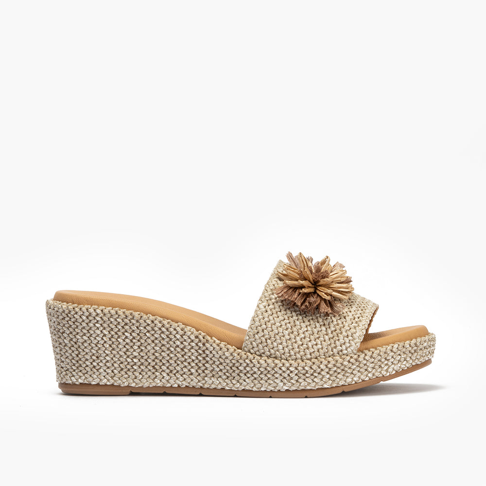Sandalia zueco de rafia con cuña baja Natural