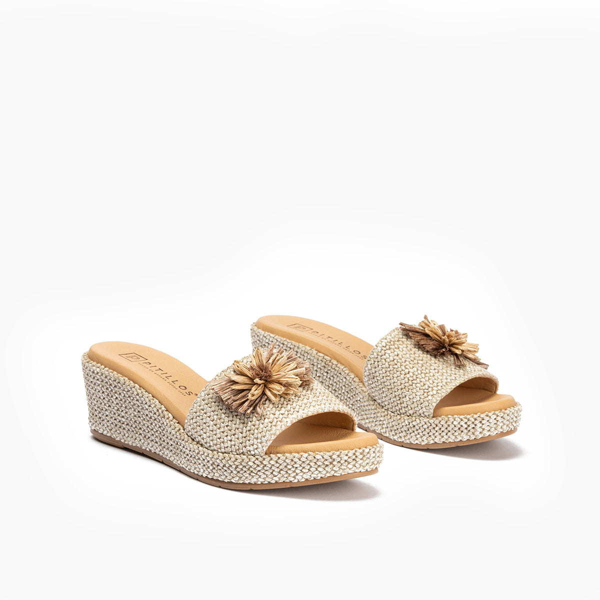 Sandalia zueco de rafia con cuña baja Natural