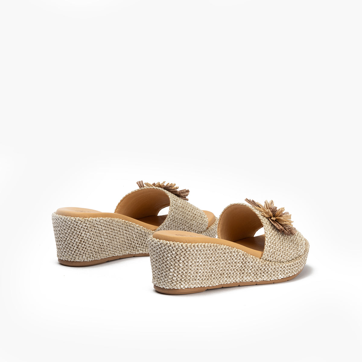 Sandalia zueco de rafia con cuña baja Natural