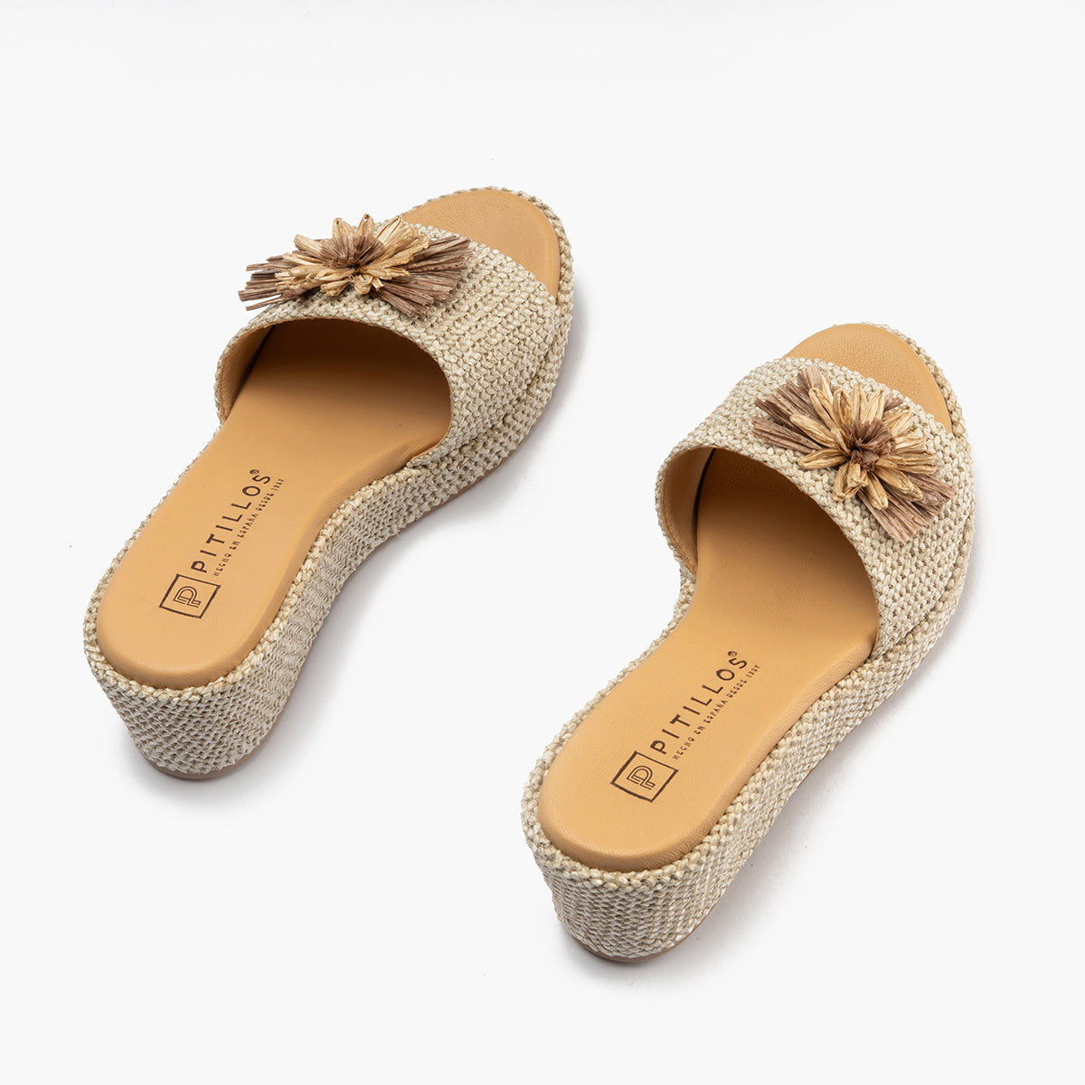 Sandalia zueco de rafia con cuña baja Natural