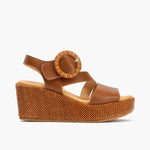 Sandalia de rafia con cuña alta, piel napa cruzada y detalle de hebilla Cuero