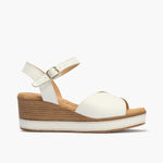 Sandalia con cuña alta, piel y pulsera Blanco