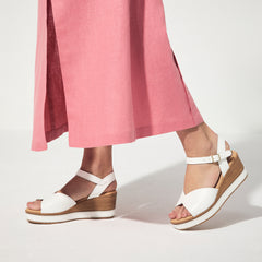 Sandalia con cuña alta, piel y pulsera Blanco