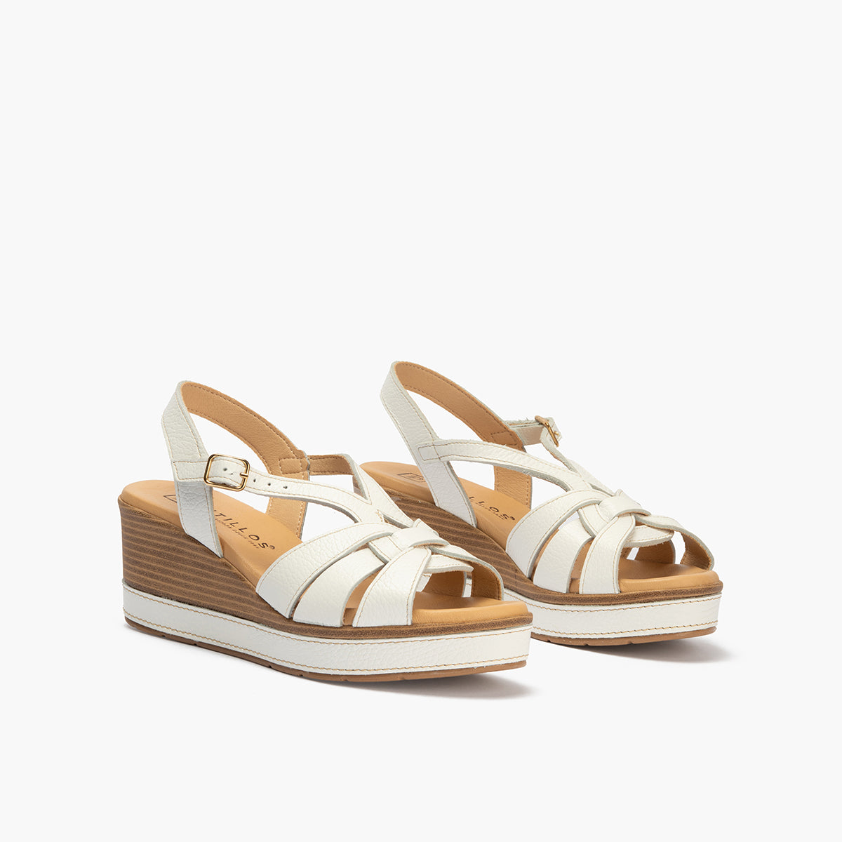 Sandalia con cuña alta y detalles metalizados Blanco