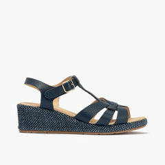 Sandalia estilo valenciana con cuña media y piel Marino