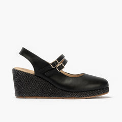 Sandalia estilo valenciana con cuña alta y pulseras estilo mercedes Negro