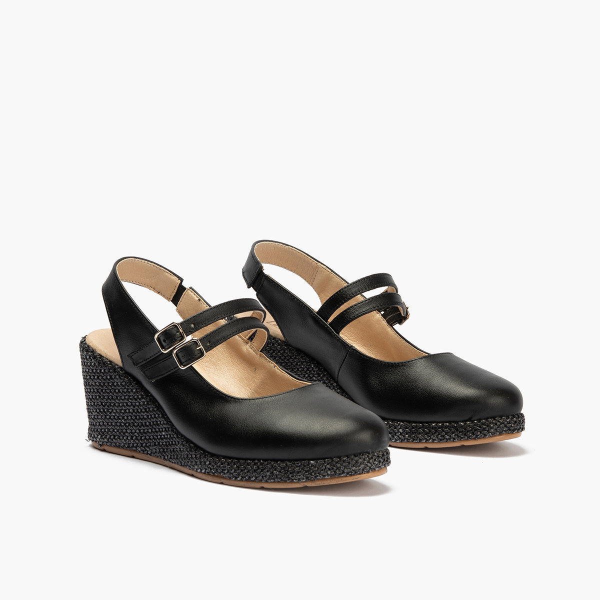 Sandalia estilo valenciana con cuña alta y pulseras estilo mercedes Negro