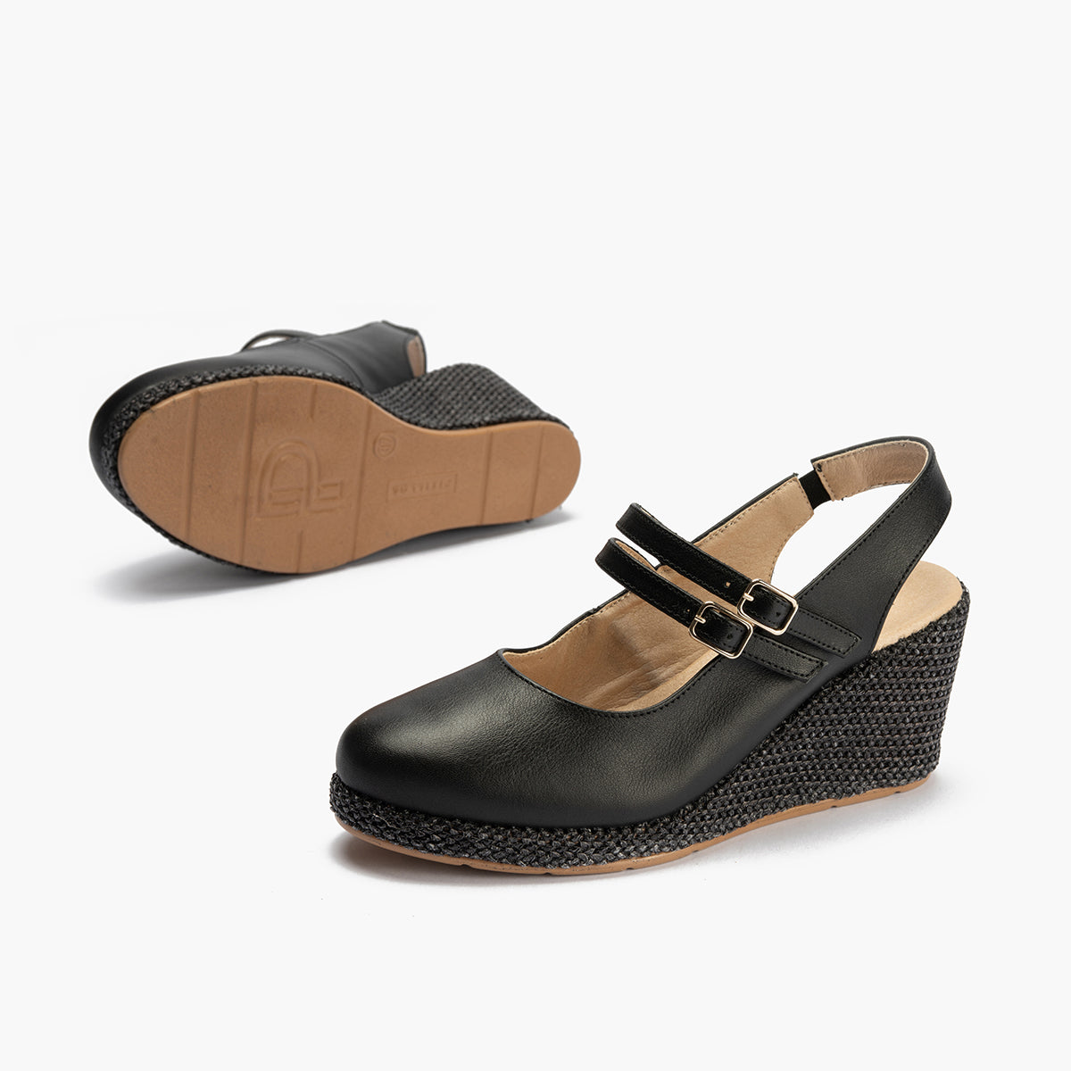 Sandalia estilo valenciana con cuña alta y pulseras estilo mercedes Negro