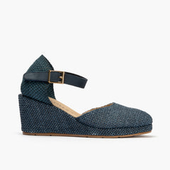 Sandalia estilo valenciana cuña alta con pulsera Marino
