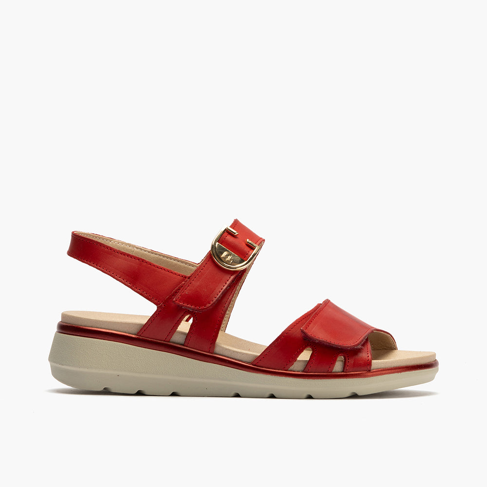 Sandalia con velcros y broche Rojo