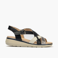 Sandalia plana para mujer en piel napa Marino