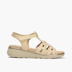 Sandalia plana para mujer en piel napa con tiras cruzadas Crema
