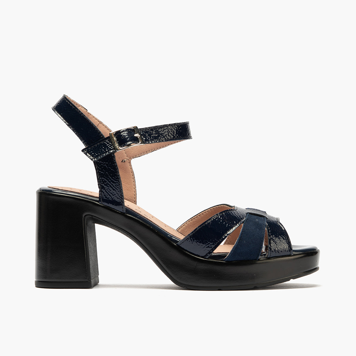 Zapato de salón con tacón plataforma y piel charol Marino