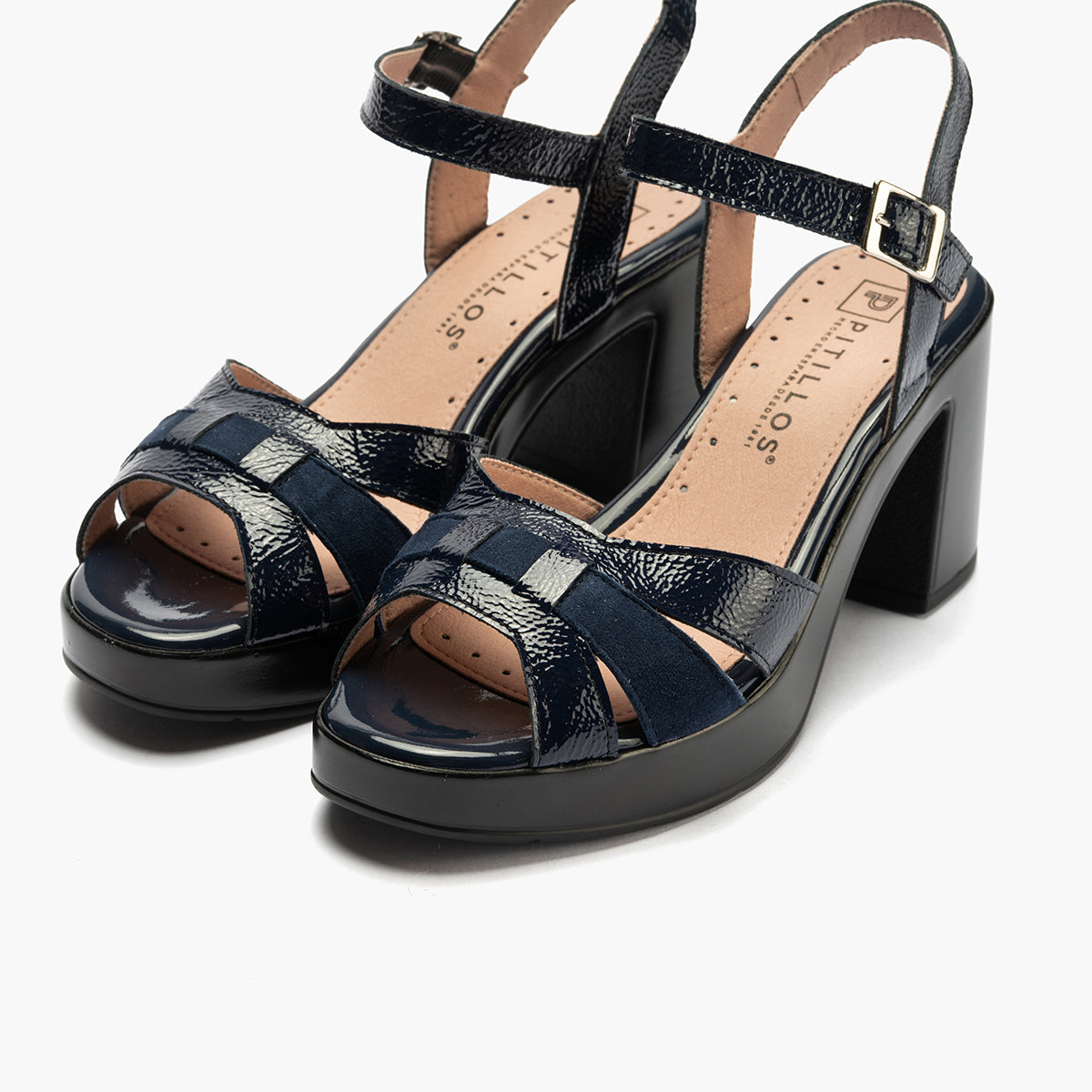 Zapato de salón con tacón plataforma y piel charol Marino