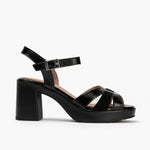 Zapato de salón con tacón plataforma y piel charol Negro