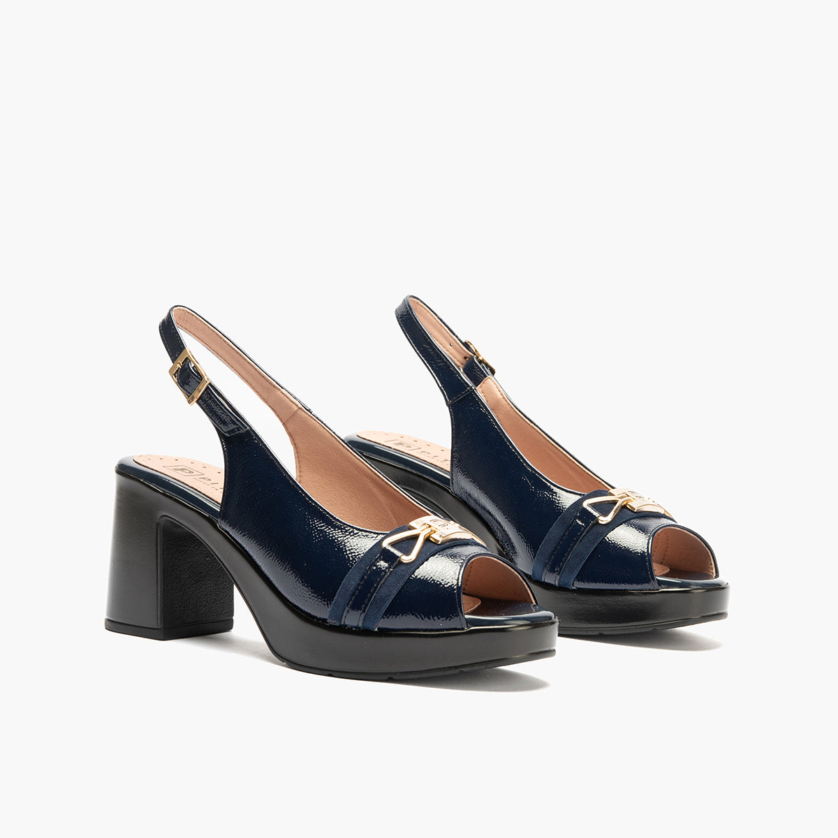 Zapato de salón con tacón plataforma y adorno Marino