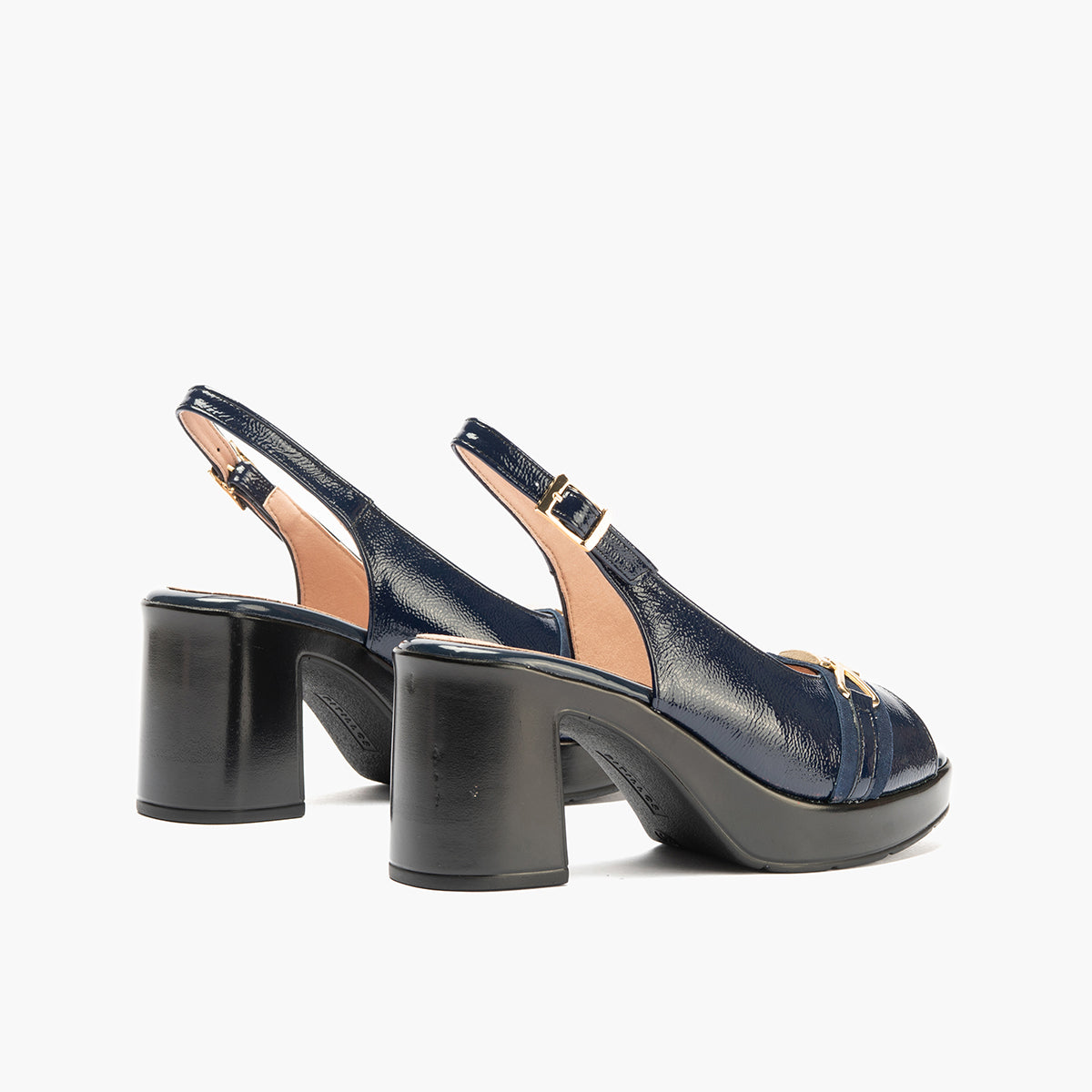 Zapato de salón con tacón plataforma y adorno Marino